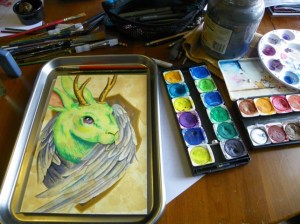 Jackalope watercolor in progress