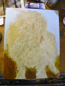 Wok in Progress oil painting goat