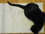 figure drawing in charcoal - plus cat