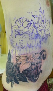 start Frank's sugar skull tattoo on ribs