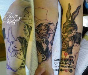 Alice in Wonderland Mad Hatter and March Hare tattoo