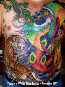 Dragon, Tiger and Phoenix tattoos