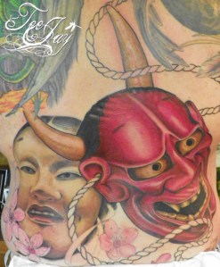 Hannya tattoo in progress