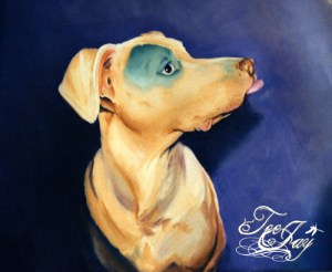 painting of dog sticking out tongue