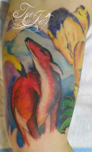 Red Deer tattoo based on artwork of Franz Marc