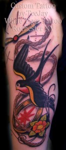 traditional bird compass tattoo