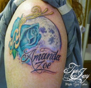 blue rose and moon tattoo