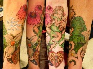 Woodland Nymph tattoo with flowers