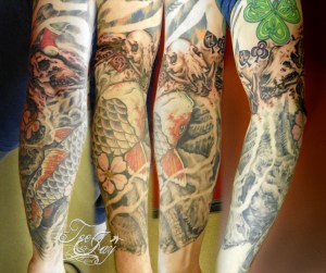 koi and skulls tattoo