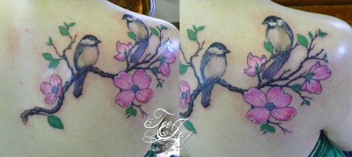chickadee and dogwood tattoo