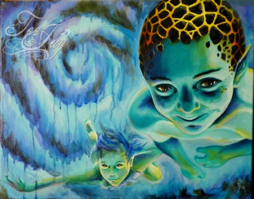 Water Babies Oil Painting