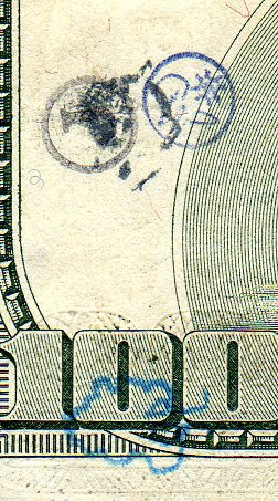 multiple stamps on $100 bill