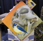 TeeJay bird and skull painting in progress