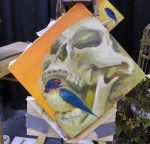TeeJay bird and skull painting in progress