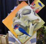 TeeJay bird and skull painting in progress
