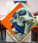 skull and bird painting in progress