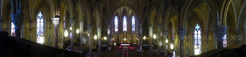 panoramic photo of interior of St Michaels church Rochester NY