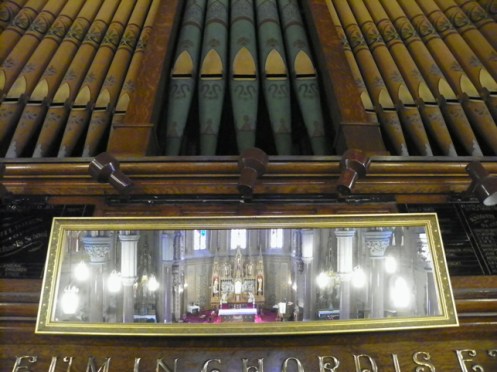 altar reflected in organists mirror