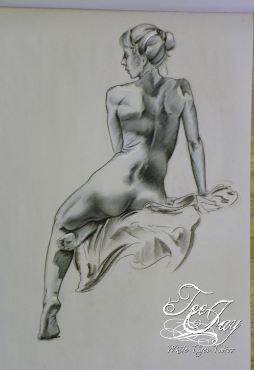 figure drawing seated female figure back