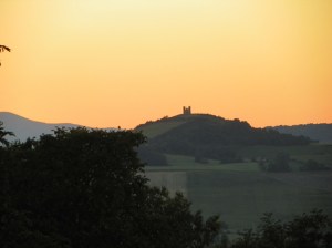 Church on Hill at sunset outside of Billom