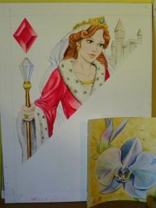 Queen of Diamonds and Orchid watercolors