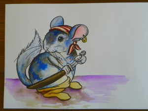 chinchilla watercolor painting pirate
