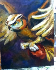 owl painting in progress