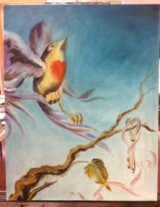 bird and key painting in progress