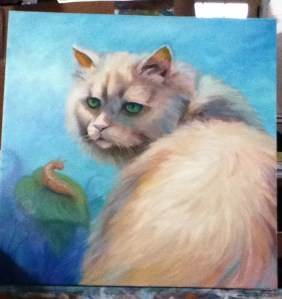cat and slug painting in progress