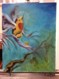 bird and key painting in progress