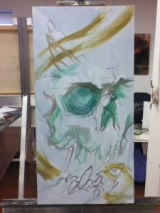 skull painting in progress