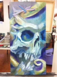 skull & dragonfly painting