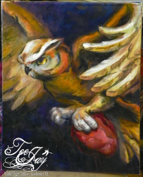 owl and heart painting