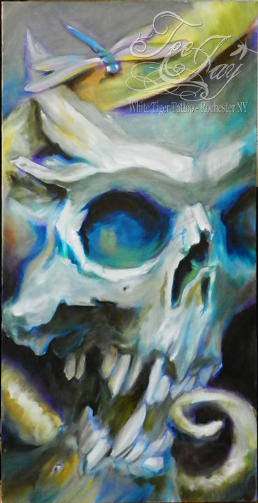 skull with dragonfly