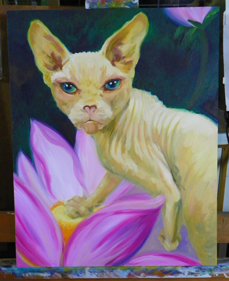 sphinx cat painting in progress