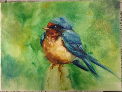 fat bird oil painting