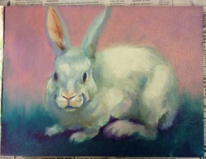 bunny oil painting in progress