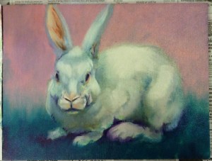 bunny oil painting in progress