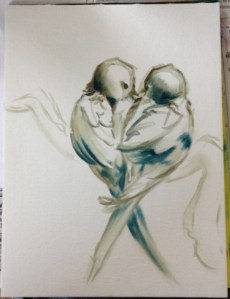 love birds painting in progress