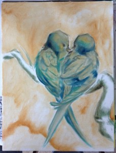 love birds painting in progress