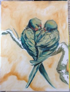 love birds painting in progress