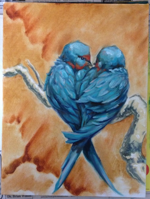love birds oil painting possibly finished