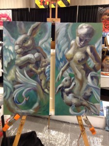 wip oil painting mer-bunny - winged mermaid