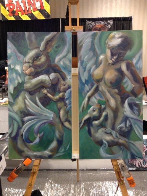 wip oil painting mer-bunny - winged mermaid