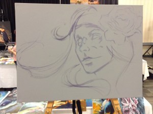 wip oil painting skull woman face