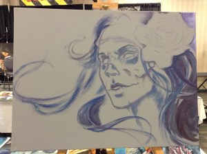 wip oil painting skull woman face