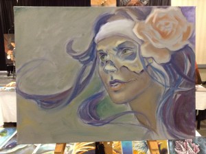 wip oil painting skull woman face