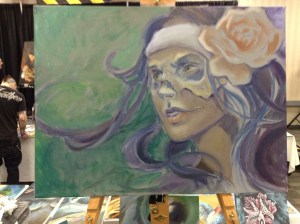 wip oil painting skull woman face