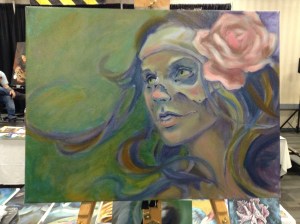 wip oil painting skull woman face