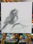 wip oil painting bird on hand